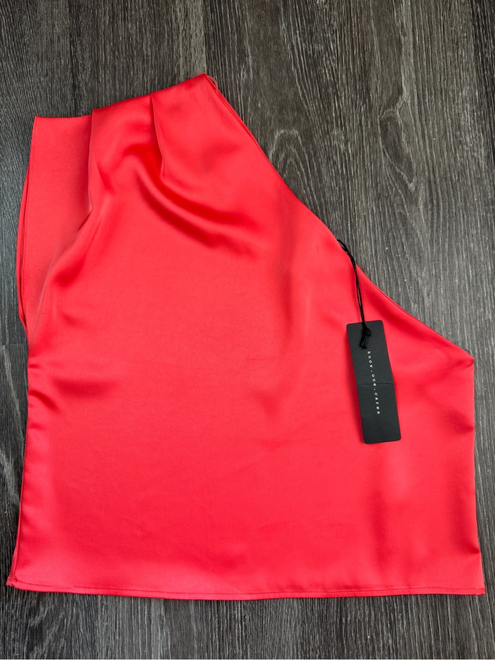 Know One Cares One Shoulder Satin Top Neon Coral Size Medium NWT Going Out Top